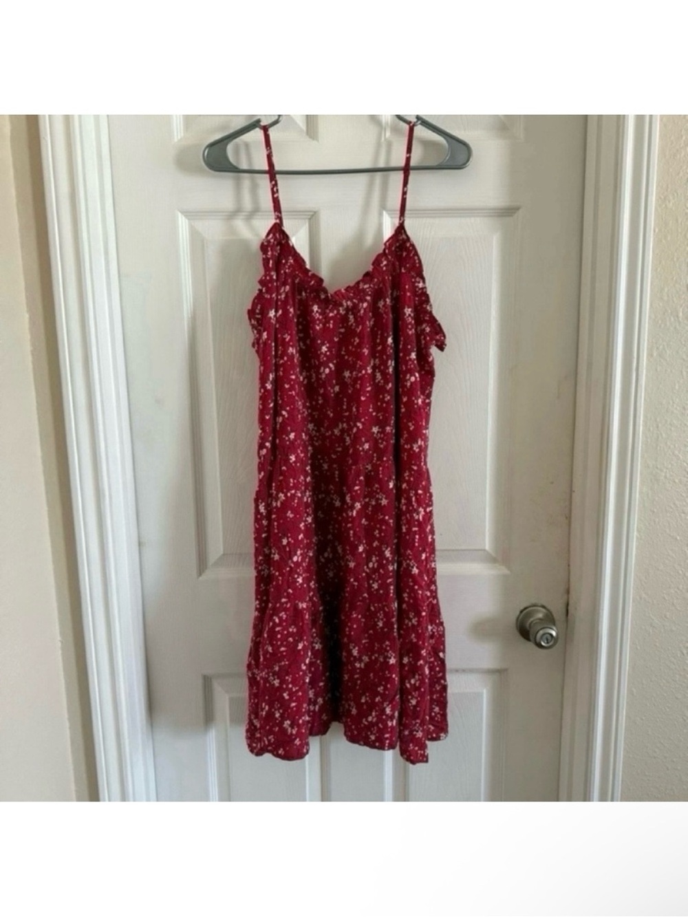Natural Life Red White Floral Tiered Mini Dress Boho Prairie Peasant